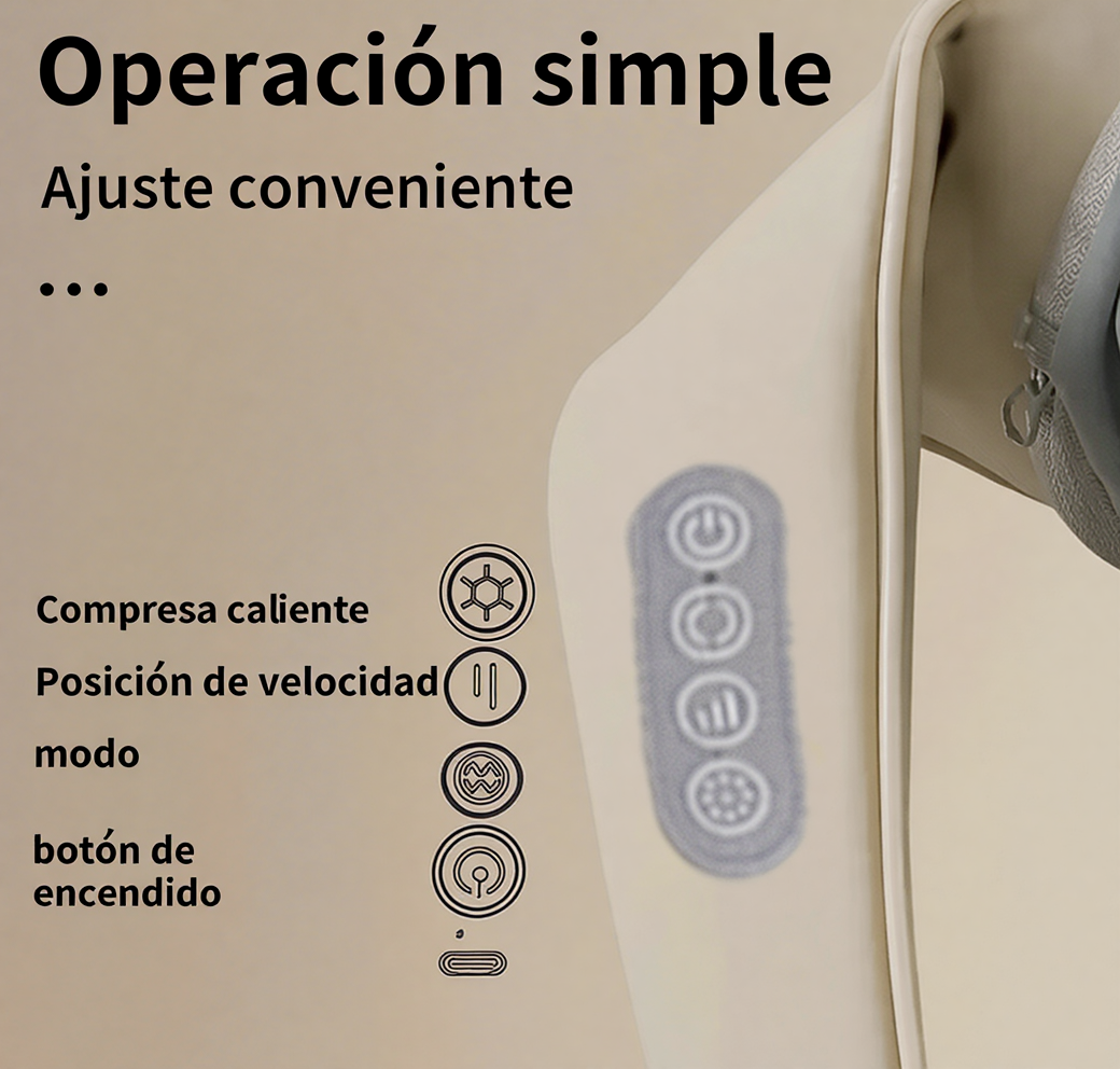 Dispositivo de Masaje Ergonómico para Cuello y Hombros con Terapia de Calor